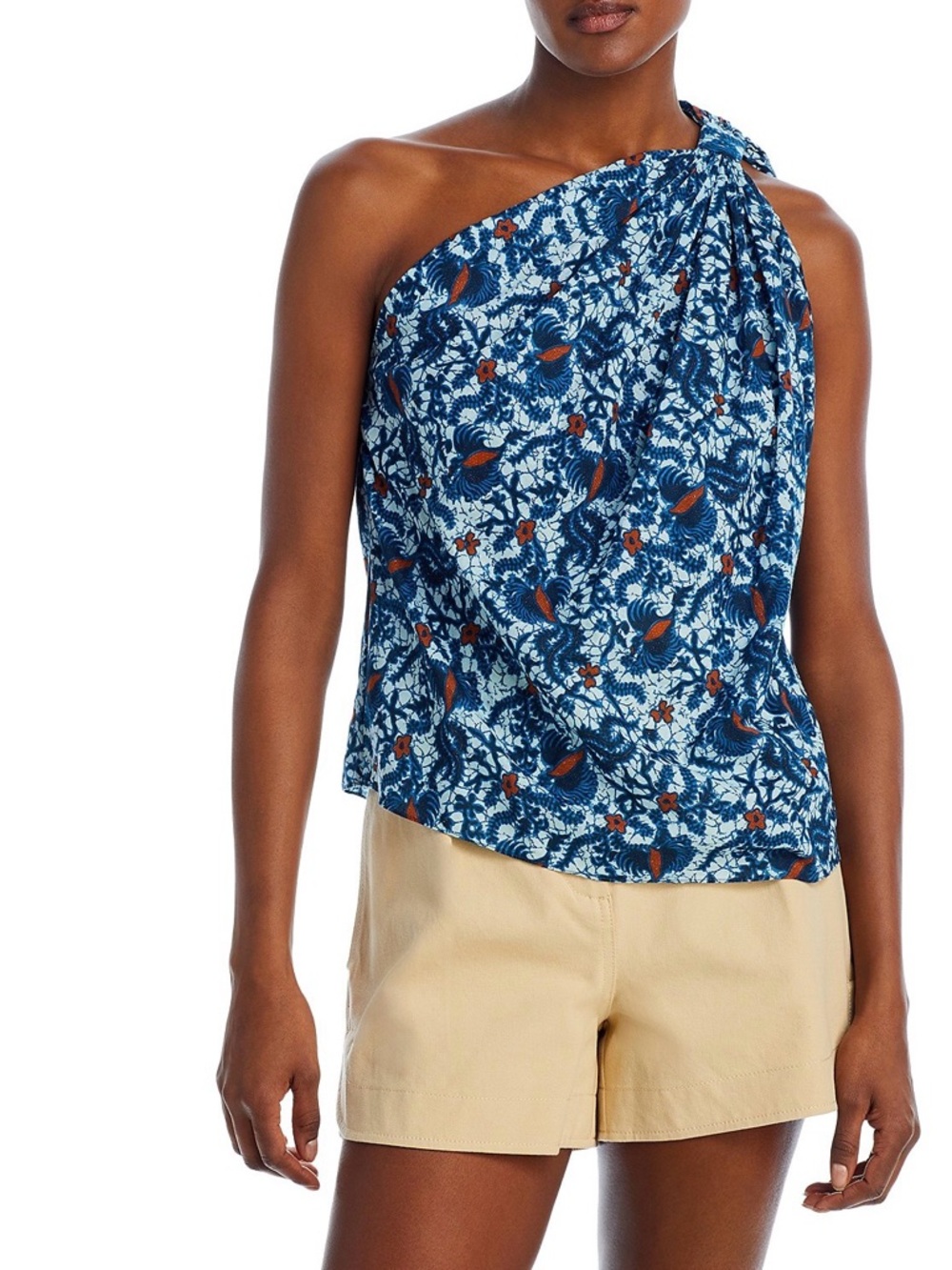 Nwt Charina Sarte ‘Ibiza’ Knotted One Shoulder Top In Blue Floral Size Xl